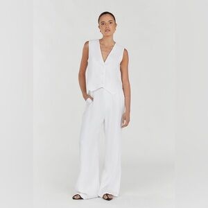 DISSH NORAH White 100% LINEN WIDE LEG TROUSER PANTS Fully Lined Size 6